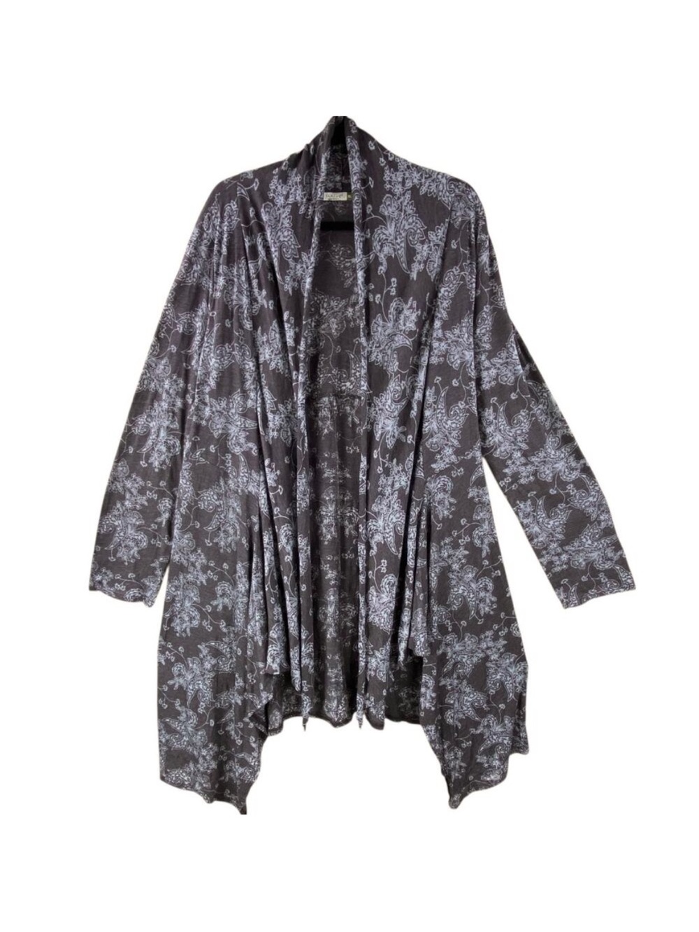 Chalet Floral Jersey Knit Cardigan Size XL Gray Burn Out Artsy Layering
